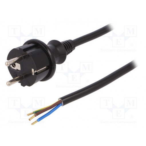 W-98384; Cable; SCHUKO plug,CEE 7/7 (E/F) plug,wires; 3m; black; PVC; 16A; PLASTROL