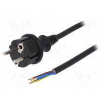 W-98388; Cable; SCHUKO plug,CEE 7/7 (E/F) plug,wires; 5m; black; PVC; 16A; PLASTROL