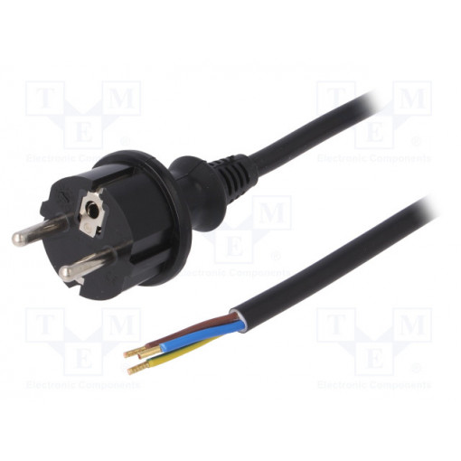 W-98388; Cable; SCHUKO plug,CEE 7/7 (E/F) plug,wires; 5m; black; PVC; 16A; PLASTROL