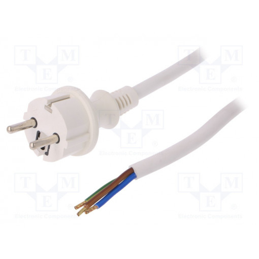 W-98391; Cable; SCHUKO plug,CEE 7/7 (E/F) plug,wires; 2m; white; PVC; 16A; PLASTROL