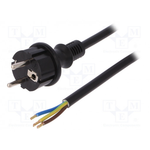 W-98392; Cable; SCHUKO plug,CEE 7/7 (E/F) plug,wires; 2m; black; PVC; 16A; PLASTROL