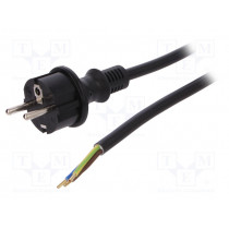 W-98393; Cable; SCHUKO plug,CEE 7/7 (E/F) plug,wires; 3m; black; PVC; 16A; PLASTROL
