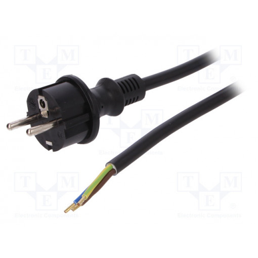 W-98393; Cable; SCHUKO plug,CEE 7/7 (E/F) plug,wires; 3m; black; PVC; 16A; PLASTROL