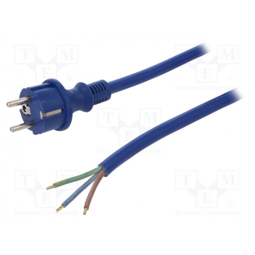 W-98455; Cable; SCHUKO plug,CEE 7/7 (E/F) plug,wires; 4m; blue; rubber; PLASTROL