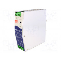 WDR-120-24; Power supply: switched-mode; 120W; 24VDC; 24÷29VDC; 5A; 180÷550VAC; MEAN WELL WDR-120-24; Power supply: switched-mode; 120W; 24VDC; 24÷29VDC; 5A; 180÷550VAC; MEAN WELL