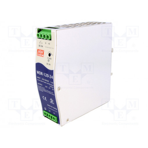 WDR-120-24; Power supply: switched-mode; 120W; 24VDC; 24÷29VDC; 5A; 180÷550VAC; MEAN WELL WDR-120-24; Power supply: switched-mode; 120W; 24VDC; 24÷29VDC; 5A; 180÷550VAC; MEAN WELL