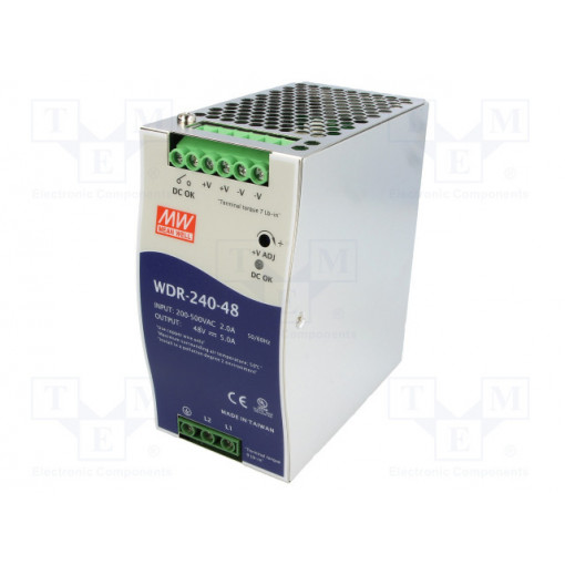 WDR-240-48; Power supply: switched-mode; 240W; 48VDC; 48÷55VDC; 5A; 180÷550VAC; MEAN WELL WDR-240-48; Power supply: switched-mode; 240W; 48VDC; 48÷55VDC; 5A; 180÷550VAC; MEAN WELL