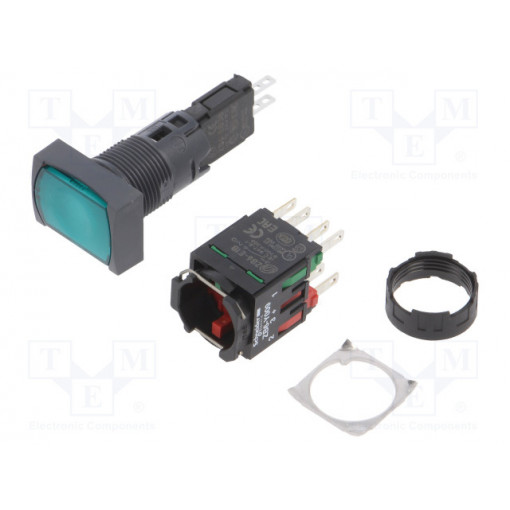 XB6DF3B5B; Switch: push-button; Stabl.pos: 2; NC + NO; 16mm; green; LED; Pos: 2; SCHNEIDER ELECTRIC