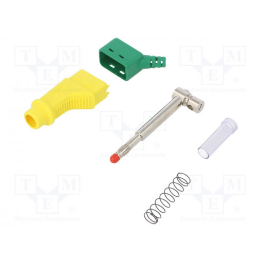 66.9328-20; Plug; 4mm banana; 32A; yellow-green; 2.5mm2; Mounting: on cable; STÄUBLI