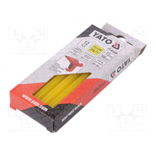 YT-82445; Hot melt glue; Ø: 7.2mm; yellow; L: 100mm; Bonding: 20÷30s; 12pcs.; YATO