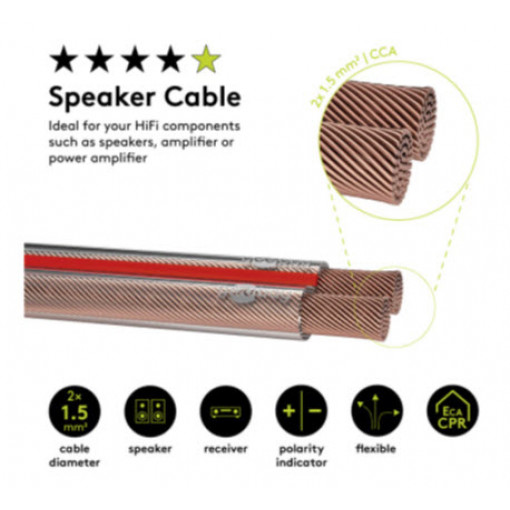 15019; Wire: loudspeaker cable; 2x1,5mm2; stranded; CCA; transparent; Goobay 15019; Wire: loudspeaker cable; 2x1,5mm2; stranded; CCA; transparent; Goobay