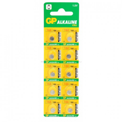 164-U10; Battery: alkaline; 1.5V; R621,SR60,coin; Batt.no: 10; Ø6.8x2.1mm; GP 164-U10; Battery: alkaline; 1.5V; R621,SR60,coin; Batt.no: 10; Ø6.8x2.1mm; GP