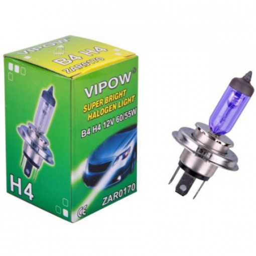 CARL.H4B4.1260/55.V; Auto lampa B4-H4 12V 60/55W Vipow 1200/750Lm aukstā gaisma