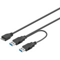 VSSUQB3/UA3.03DUAL; Vads USB3.0 mikro B spraudnis / USB3.0 A tips x2 spraudņi 0.3m