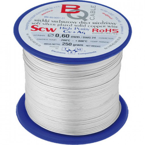 SCW-0.60/100; Silver plated copper wires; 0.6mm; 100g; 40m; -200÷800°C; BQ CABLE