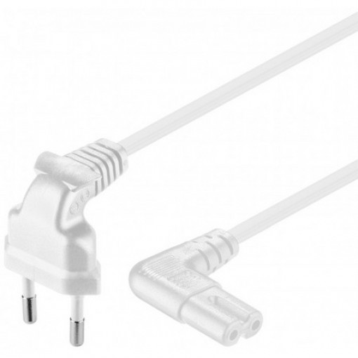 97347; Cable; CEE 7/16 (C) plug angled,IEC C7 female angled; 1m; white; Goobay