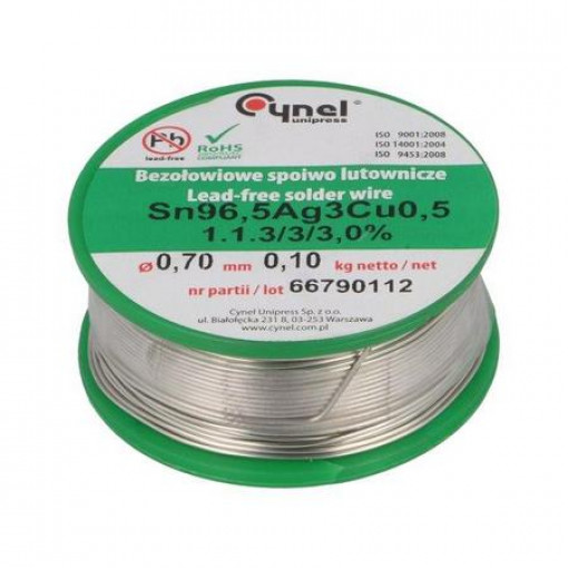 ; Soldering wire; Sn96,5Ag3Cu0,5; 700um; 100g; lead free; 217÷219°C; CYNEL
