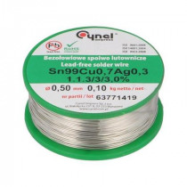 ; Soldering wire; Sn99Ag0,3Cu0,7; 500um; 100g; lead free; 216÷227°C; CYNEL