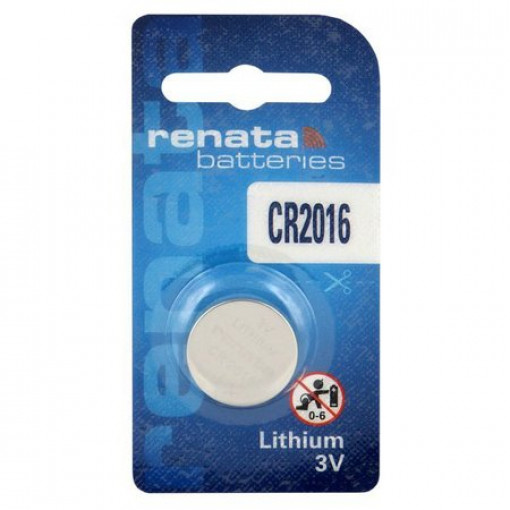 CR2016; Battery: lithium; 3V; CR2016,coin; Batt.no: 1; Ø20x1.6mm; 90mAh; RENATA