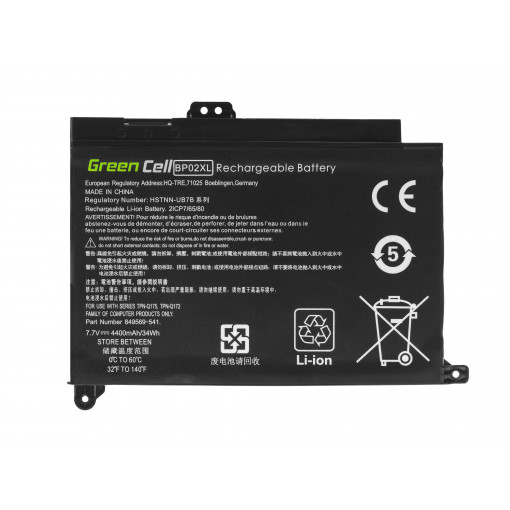 HP150 : Bateria Green Cell BP02XL do HP Pavilion 15-AU 15-AU051NW 15-AU071NW 15-AU102NW 15-AU107NW 15-AW 15-AW010NW; Green Cell