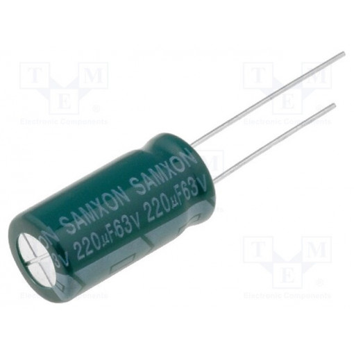 GF 220U/63V; Capacitor: electrolytic; low impedance; THT; 220uF; 63VDC; ±20%; SAMXON