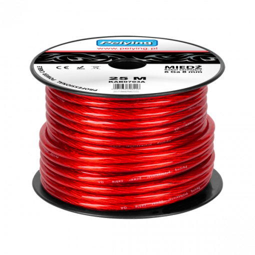 KPC13.CU.RD; Spēka kabelis 6AWG 13.3mm² Cu Ø4.11mm sarkans apvalks Ø7.8mm 25m spoles KPC13.CU.RD; Spēka kabelis 6AWG 13.3mm² Cu Ø4.11mm sarkans apvalks Ø7.8mm 25m spoles