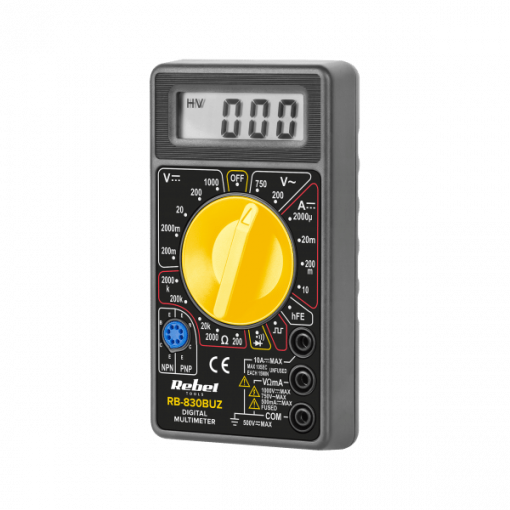 M830BUZ.REBEL; Ciparu multimetrs M-830B pīkstulis un hFE tests melns vai dzeltens korpuss
