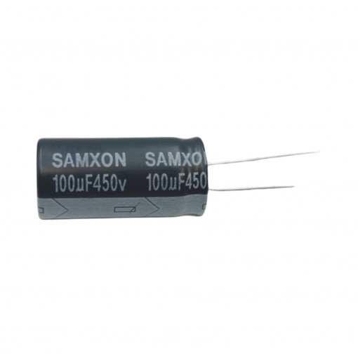 EKM107M2WL35RRSHP; Capacitor: electrolytic; THT; 100uF; 450VDC; Ø18x35mm; Pitch: 7.5mm; SAMXON