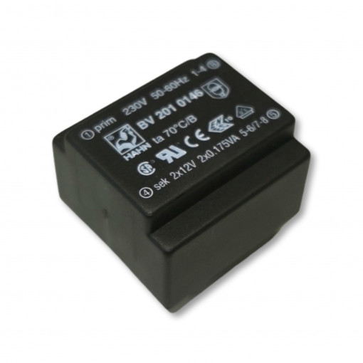 56-160-32; PCB transformer 0.35 VA 12 VAC (2x), BV201 0146, Hahn 56-160-32; PCB transformer 0.35 VA 12 VAC (2x), BV201 0146, Hahn