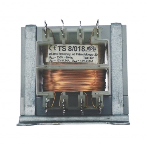 TS 8/018; Transformer: mains; 8VA; 230VAC; 12V; 12V; 0.34A; 0.34A; IP00; INDEL TS 8/018; Transformer: mains; 8VA; 230VAC; 12V; 12V; 0.34A; 0.34A; IP00; INDEL
