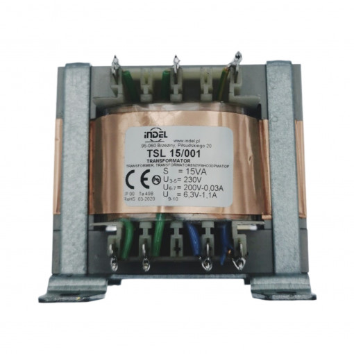 TSL 15/001; Transformer: mains; 230VAC; 200V; 6.3V; 0.03A; 1.1A; INDEL TSL 15/001; Transformer: mains; 230VAC; 200V; 6.3V; 0.03A; 1.1A; INDEL