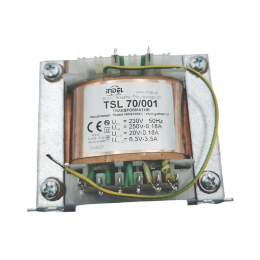 TSL 70/001; Transformer: mains; 230VAC; 250V; 20V; 6.3V; 0.18A; 0.18A; 3.5A; INDEL TSL 70/001; Transformer: mains; 230VAC; 250V; 20V; 6.3V; 0.18A; 0.18A; 3.5A; INDEL