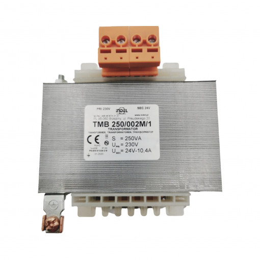 TMB 250/002M/1; Transformer: mains; 250VA; 230VAC; 24V; Leads: terminal block; IP00; INDEL TMB 250/002M/1; Transformer: mains; 250VA; 230VAC; 24V; Leads: terminal block; IP00; INDEL