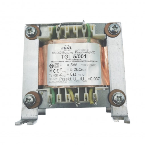 TGL 5/001; Transformer: speaker; 5VA; Sec.winding imped: 8Ω; 0.04÷20kHz; INDEL TGL 5/001; Transformer: speaker; 5VA; Sec.winding imped: 8Ω; 0.04÷20kHz; INDEL