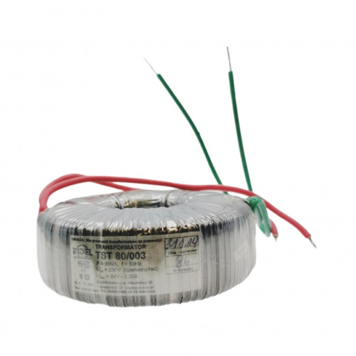 TST 80/003 TST - toroidal mains transformers  (with mounting - metal plate and 2 rubbers)  Primary: 230V Secondary: 24V-3,33A Core: toroidalny