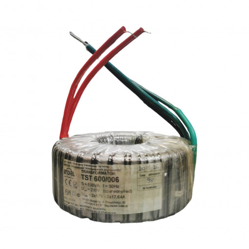 TST 600/006; Transformer: toroidal; 600VA; 230VAC; 17V; 17V; 17.64A; 17.64A; 5kg; INDEL