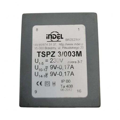 TSPZ 3/003 TSTZ .../...HW - toroidal hermetic mains transformers for halogen or LED lamps, sealed and cased with reversible thermal protection and replaceable fuse Primary: 115V lub 230V Secondary: 2x9V-2x0,17A Core: UI 30/5,5 TSPZ 3/003 TSTZ .../...HW - toroidal hermetic mains transformers for halogen or LED lamps, sealed and cased with reversible thermal protection and replaceable fuse Primary: 115V lub 230V Secondary: 2x9V-2x0,17A Core: UI 30/5,5