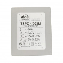 TSPZ4/003; Transformer: encapsulated; 4VA; 230VAC; 9V; 9V; 0.22A; 0.22A; IP00; INDEL TSPZ4/003; Transformer: encapsulated; 4VA; 230VAC; 9V; 9V; 0.22A; 0.22A; IP00; INDEL
