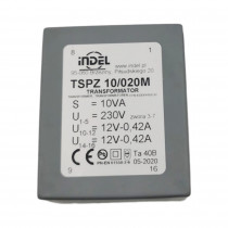 TSPZ10/020; Transformer: encapsulated; 10VA; 230VAC; 12V; 12V; 0.42A; 0.42A; INDEL TSPZ10/020; Transformer: encapsulated; 10VA; 230VAC; 12V; 12V; 0.42A; 0.42A; INDEL