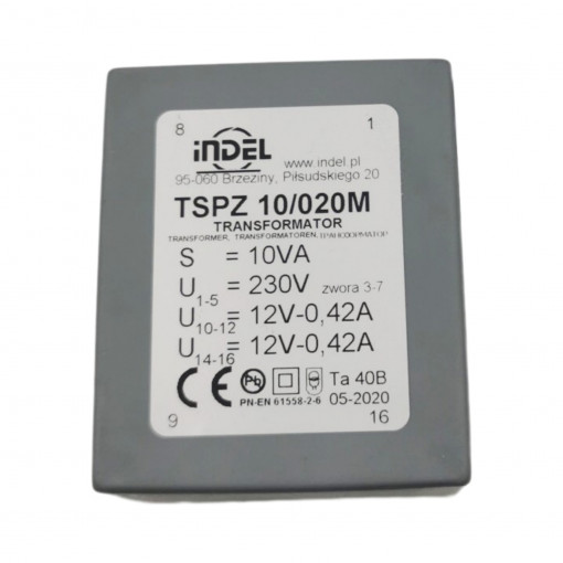 TSPZ10/020; Transformer: encapsulated; 10VA; 230VAC; 12V; 12V; 0.42A; 0.42A; INDEL TSPZ10/020; Transformer: encapsulated; 10VA; 230VAC; 12V; 12V; 0.42A; 0.42A; INDEL