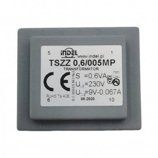 TSZZ0.6/005MP; Transformer: encapsulated; 0.6VA; 230VAC; 9V; 0.066A; Mounting: PCB; INDEL TSZZ0.6/005MP; Transformer: encapsulated; 0.6VA; 230VAC; 9V; 0.066A; Mounting: PCB; INDEL