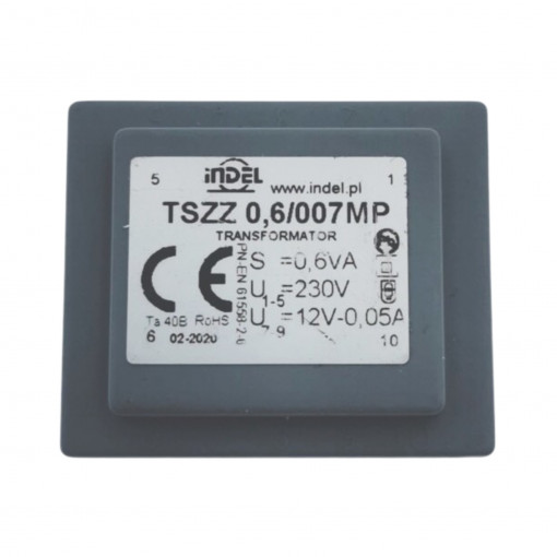 TSZZ0.6/007MP; Transformer: encapsulated; 0.6VA; 230VAC; 12V; 0.05A; Mounting: PCB; INDEL TSZZ0.6/007MP; Transformer: encapsulated; 0.6VA; 230VAC; 12V; 0.05A; Mounting: PCB; INDEL