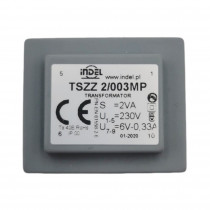 TSZZ2/003MP; Transformer: encapsulated; 2VA; 230VAC; 6V; 0.33A; Mounting: PCB; INDEL