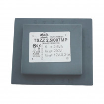 TSZZ2.5/007M; Transformer: encapsulated; 2.5VA; 230VAC; 12V; 0.2A; Mounting: PCB; INDEL