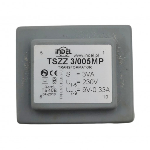 TSZZ3/005MP; Transformer: encapsulated; 3VA; 230VAC; 9V; 0.33A; Mounting: PCB; INDEL