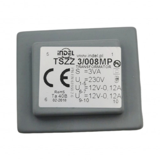 TSZZ3/008MP; Transformer: encapsulated; 3VA; 230VAC; 12V; 12V; 0.12A; 0.12A; IP00; INDEL
