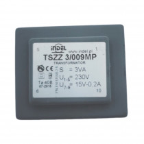 TSZZ3/009MP; Transformer: encapsulated; 3VA; 230VAC; 15V; 0.2A; Mounting: PCB; INDEL