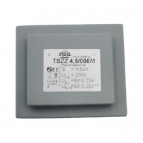 TSZZ 4,5/006M TSZZ - mains transformers for printed circuit board, sealed and cased, reduced size  Primary: 230V Secondary: 9V-0,25A, 9V-0,25A Core: EI 38/13.6 OB G1 TSZZ 4,5/006M TSZZ - mains transformers for printed circuit board, sealed and cased, reduced size  Primary: 230V Secondary: 9V-0,25A, 9V-0,25A Core: EI 38/13.6 OB G1