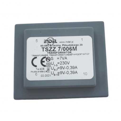 TSZZ7/006M; Transformer: encapsulated; 7VA; 230VAC; 9V; 9V; 0.38A; 0.38A; IP00; INDEL