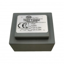 TSZZ 7/008M  TSZZ - mains transformers for printed circuit board, sealed and cased, reduced size  Primary: 230V Secondary: 12V-0,29A, 12V-0,29A Core: EI 42/14 OB G1 TSZZ 7/008M  TSZZ - mains transformers for printed circuit board, sealed and cased, reduced size  Primary: 230V Secondary: 12V-0,29A, 12V-0,29A Core: EI 42/14 OB G1